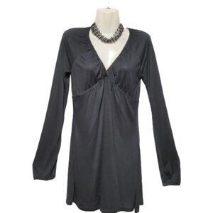 Zenana Outfitters Black Long Sleeve Rayon V Neck Tunic Top Size L